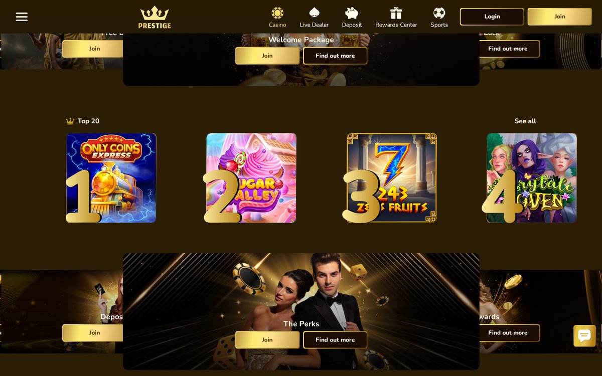 Casino Prestige lobby des jeux populaires