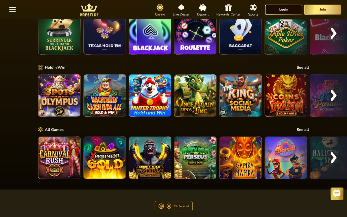 Casino Prestige jeux de table et catalogue complet